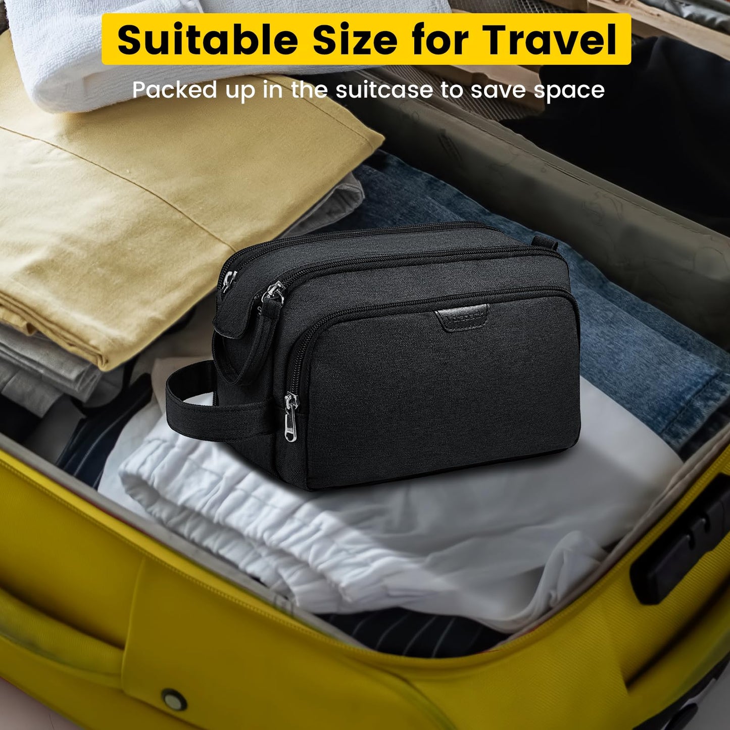 Vorspack Travel Toiletry Bag for Men - Water Resistant Mens Toiletry Travel Bag Dopp Kit Shaving Bag for Bathroom Toiletries Gifts - Grey