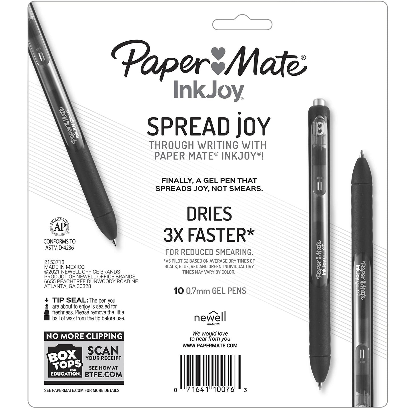 Paper Mate InkJoy Black Gel Pens, Medium Point (0.7 mm), Comfort Grip, 10 Count, Fast Dry Ink, Ideal for Smooth Writing
