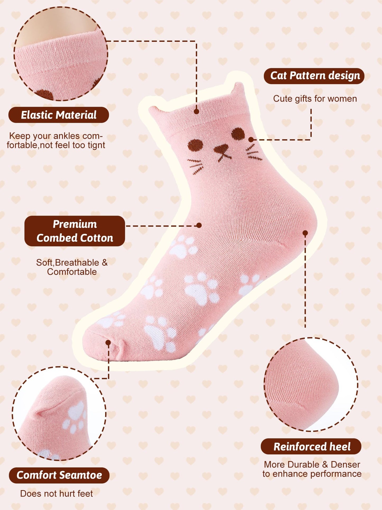 Eurzom 10 Pairs Socks Elastic Ankle Length Cotton Socks Aesthetic Socks Cute Socks Lightweight Low Cut Socks for Women Girl