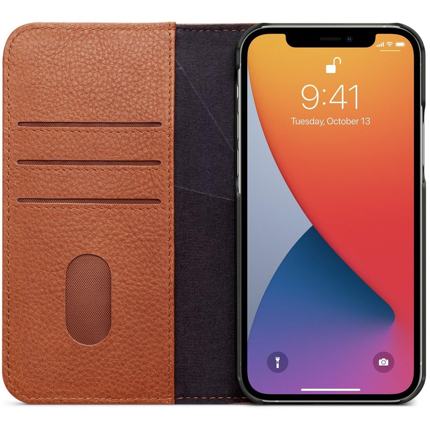 DECODED Wallet Case - iPhone 13 Mini - Tested by Apple - Phone Case with Card Holder - Flip Cover European Leather - Light Brown