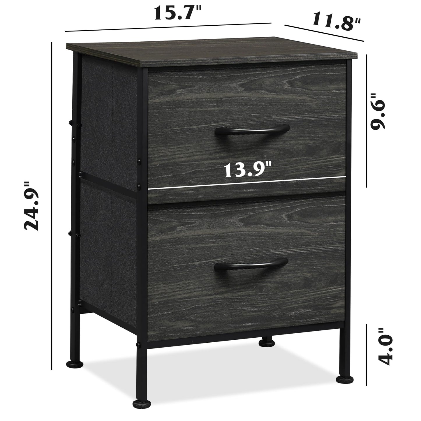 WLIVE Nightstand, 2 Drawer Dresser for Bedroom, Small Dresser with 2 Drawers, Bedside Furniture, Night Stand, End Table with Fabric Bins for Bedroom, Closet, Entryway, College Dorm, Dark Grey