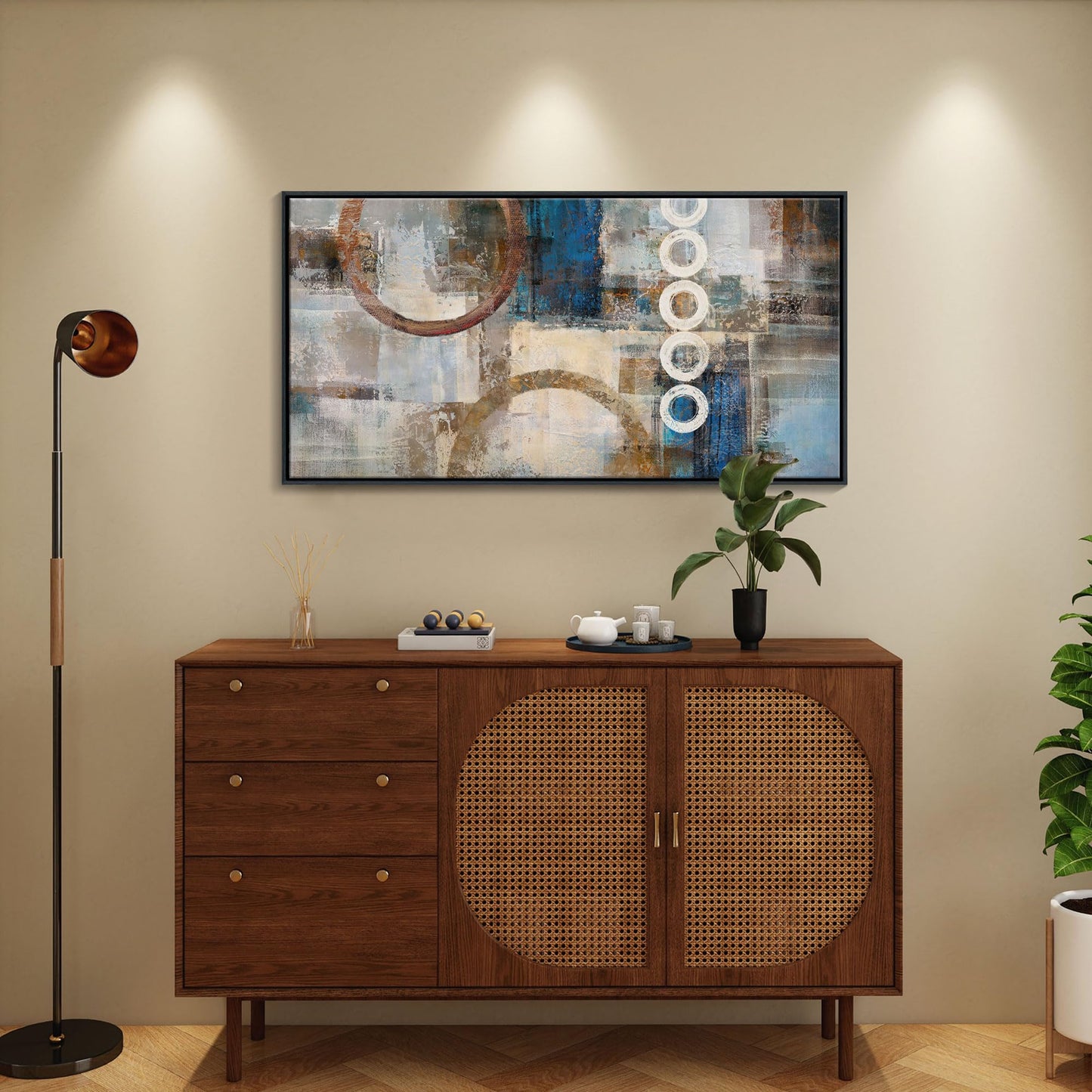 yiijeah Wall Art for Living Room - Framed Picture Artwork for Walls - Blue Wall Art 24x48 Inches Contemporary Abstract Wall Art Prints Canvas Painting Large Size Wall Art for Bedroom Office