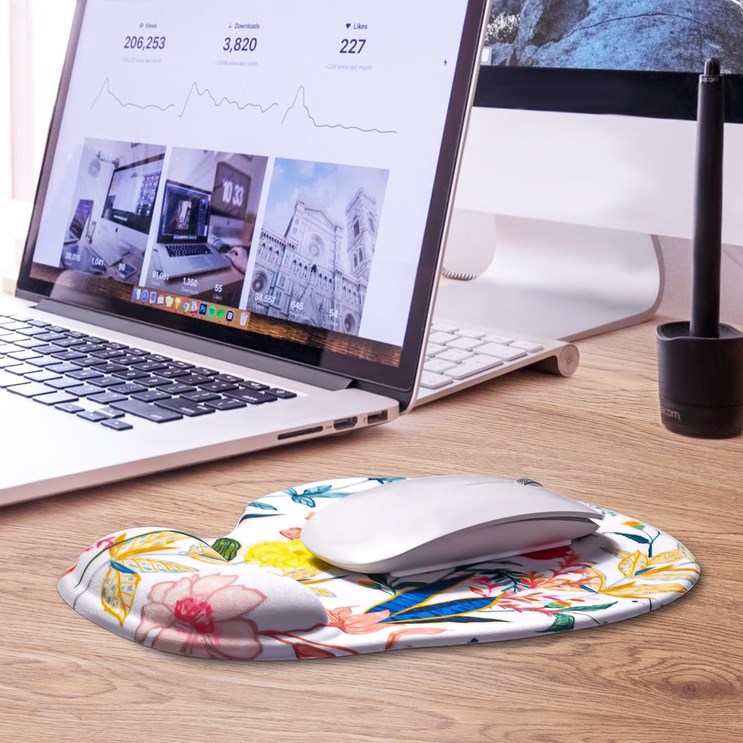 JIKIOU Mouse Pad, 2 Pack Ergonomic Mouse Pads with Comfortable Gel Wrist Rest Support and Lycra Cloth, Non-Slip PU Base for Easy Typing Pain Relief Durable and Easy to Clean Small Black