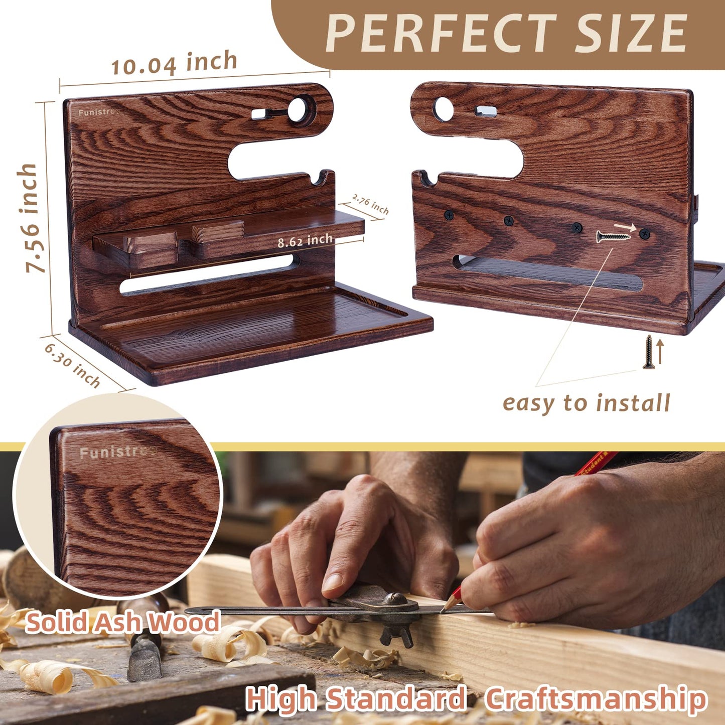 Gifts for Men Dad from Daughter Son Christmas, Wood Phone Docking Station with Drawer, Husband Birthday Gifts Him Boyfriend from Wife Anniversary Nightstand Organizer Xmas Stocking Stuffers