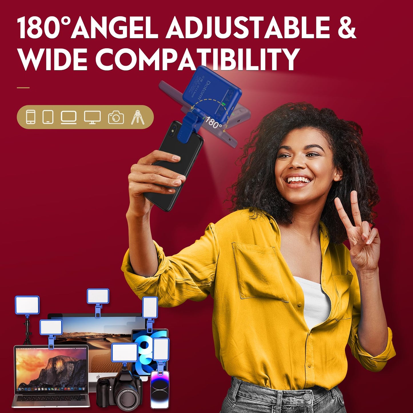 Rechargeable Soft Selfie Light for Phone, Camera, Laptop, 4-14H Battery Portable LED Light for Pictures, Phone Light Clip for Selfie, Vlog, TikTok, Makeup, Video Conference Black