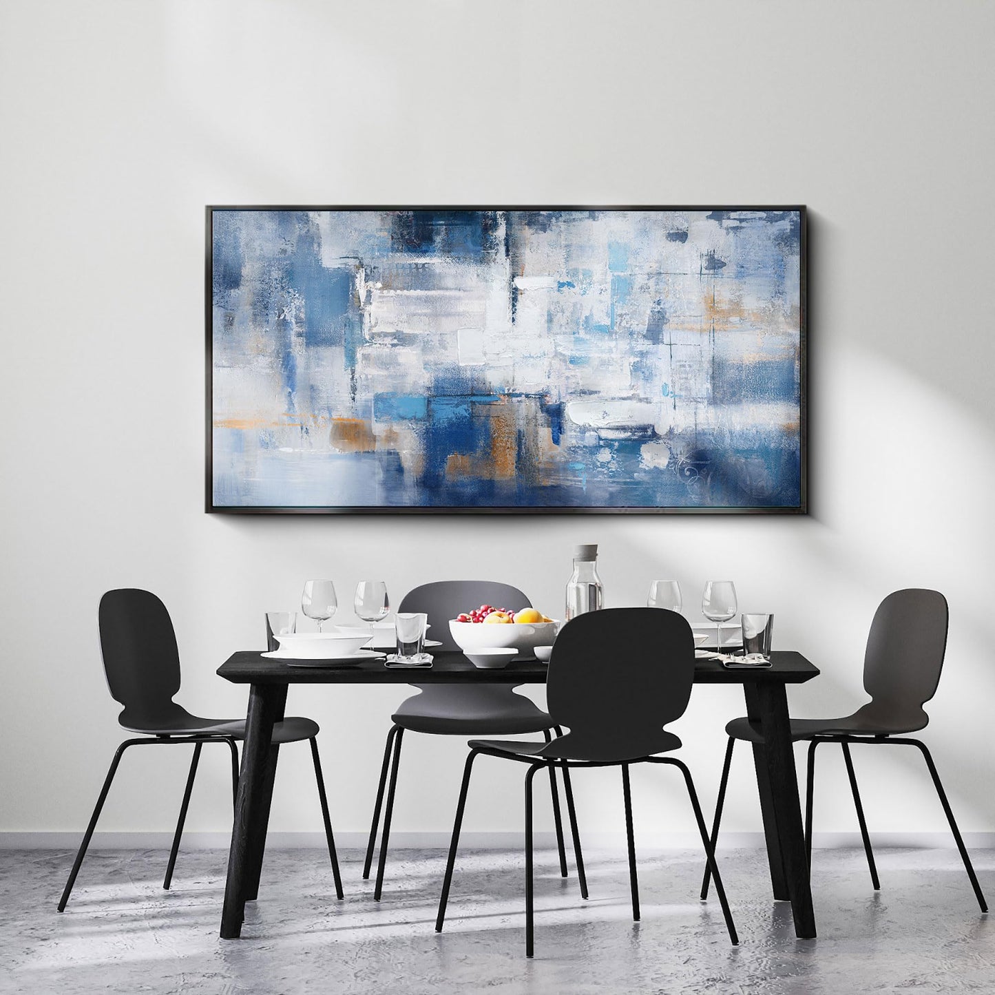 yiijeah Wall Art for Living Room - Framed Picture Artwork for Walls - Blue Wall Art 24x48 Inches Contemporary Abstract Wall Art Prints Canvas Painting Large Size Wall Art for Bedroom Office