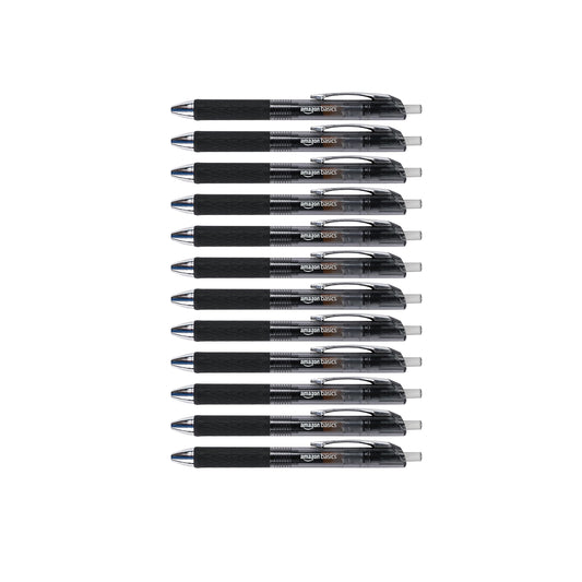 Amazon Basics Gel Pens Fine Point Smooth Writing Pens, Retractable, Black, 0.7mm, 12 Pack