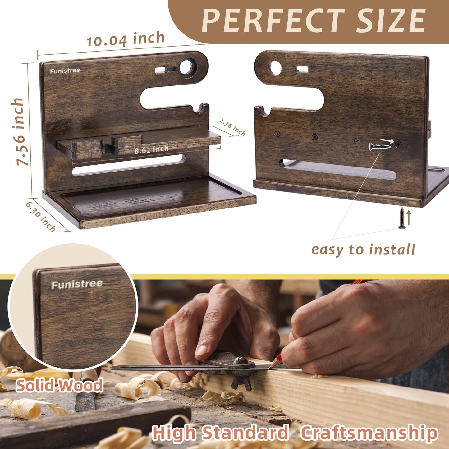 Gifts for Men Dad from Daughter Son Christmas, Wood Phone Docking Station with Drawer, Husband Birthday Gifts Him Boyfriend from Wife Anniversary Nightstand Organizer Xmas Stocking Stuffers