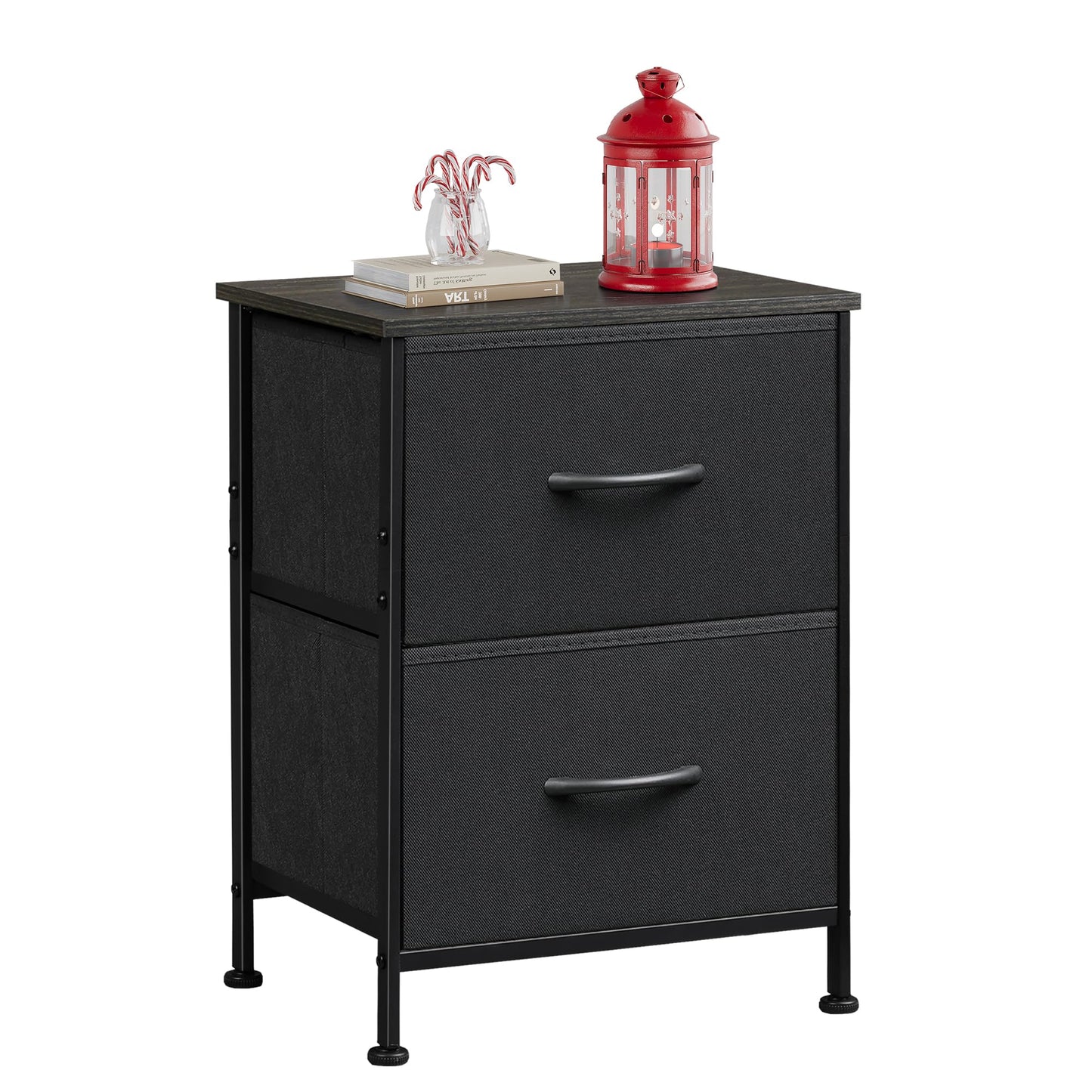 WLIVE Nightstand, 2 Drawer Dresser for Bedroom, Small Dresser with 2 Drawers, Bedside Furniture, Night Stand, End Table with Fabric Bins for Bedroom, Closet, Entryway, College Dorm, Dark Grey
