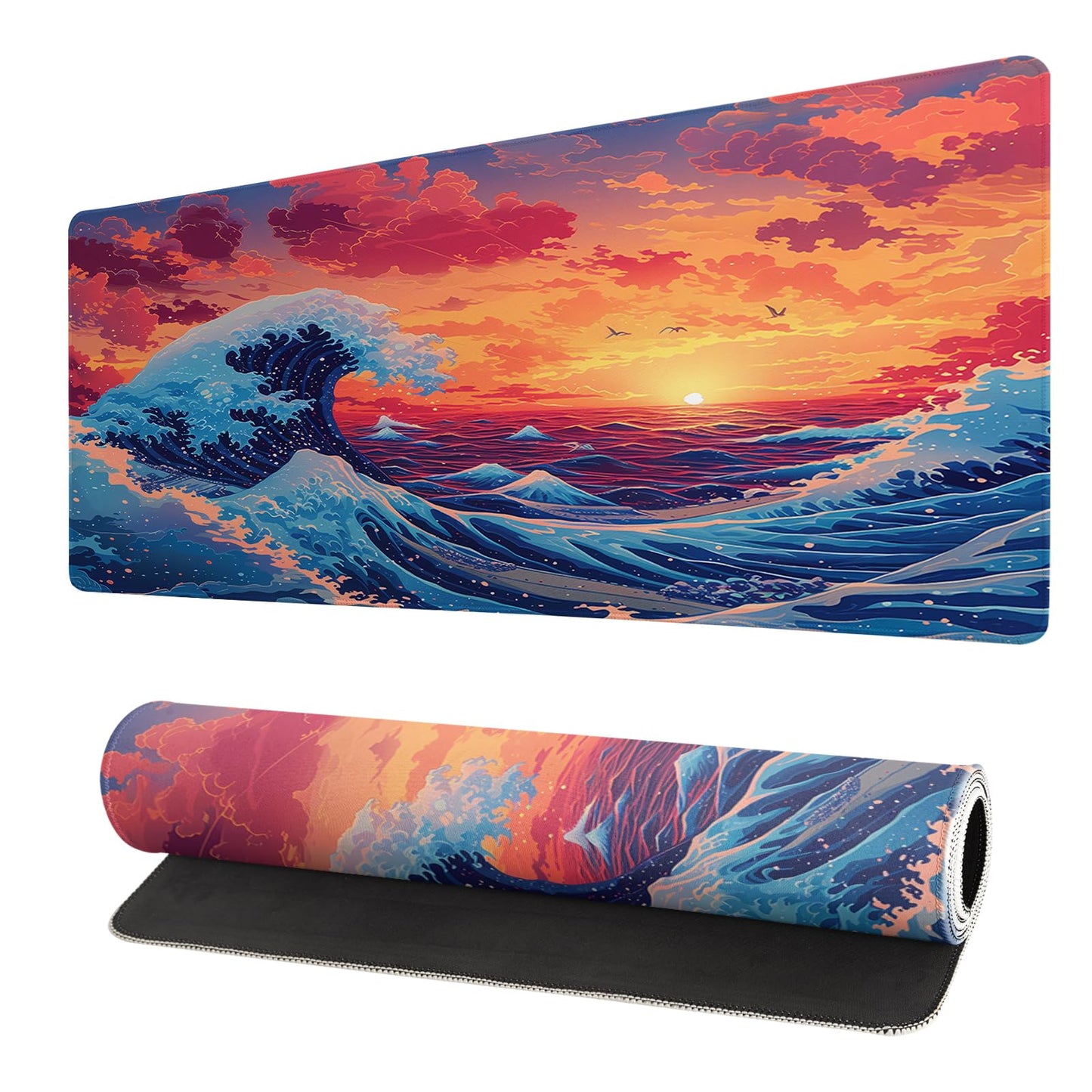 Japanese Mouse Pad, Large Japanese Desk Mat, XL Anime Gaming Keyboard Mat, Non-Slip Rubber Base, Big Extended Desk Protector for Home Office, 31.5”x11.8”