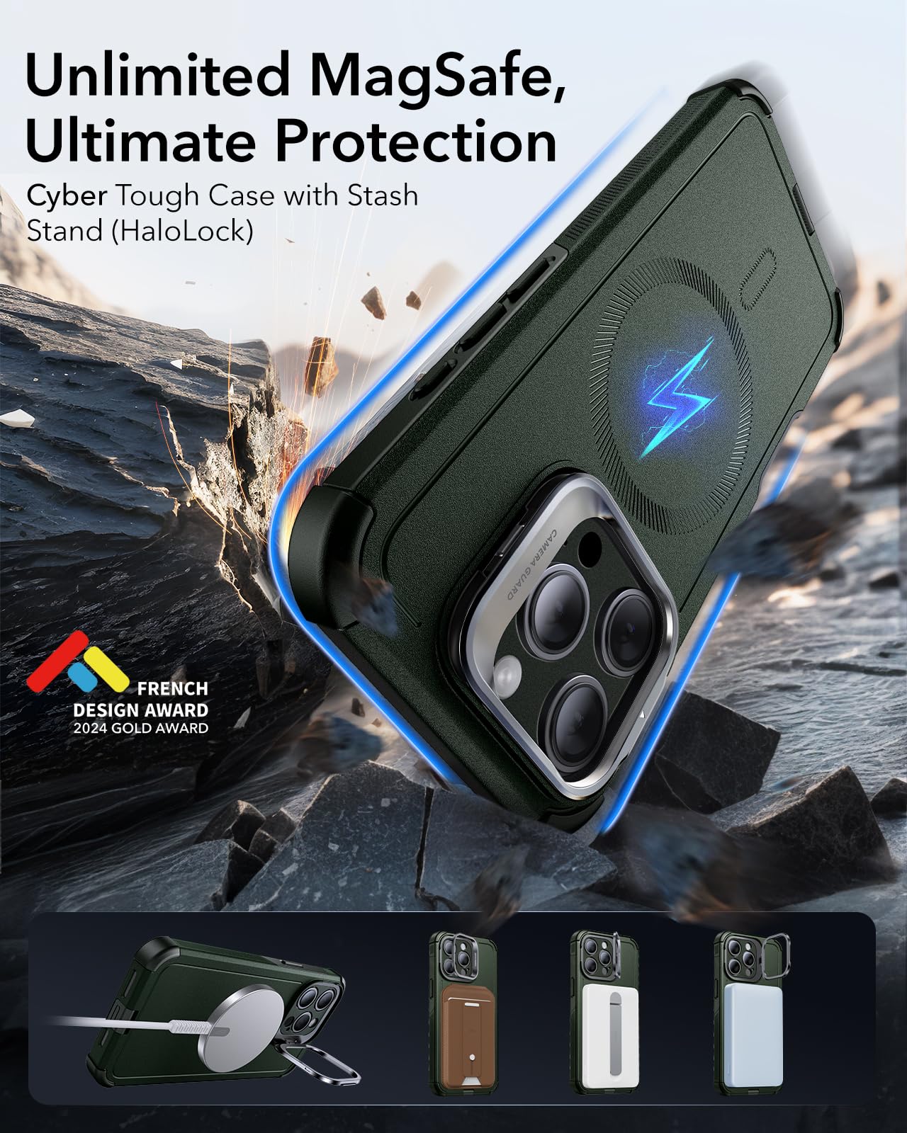 ESR Air Armor Case, Compatible with iPhone 13 Pro Max Case, Military-Grade Drop Protection, Shock-Absorbing Corners, Yellowing-Resistant Hard Back, Scratch Resistant, Clear