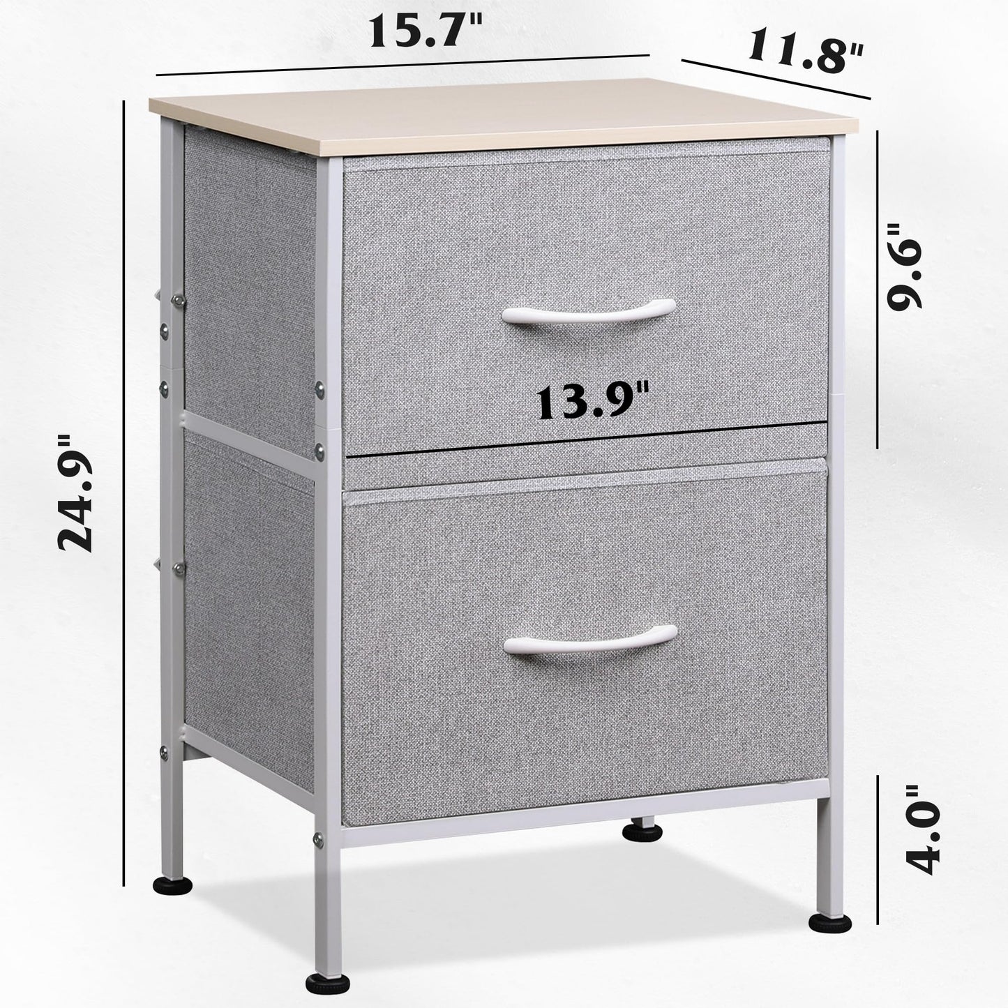 WLIVE Nightstand, 2 Drawer Dresser for Bedroom, Small Dresser with 2 Drawers, Bedside Furniture, Night Stand, End Table with Fabric Bins for Bedroom, Closet, Entryway, College Dorm, Dark Grey