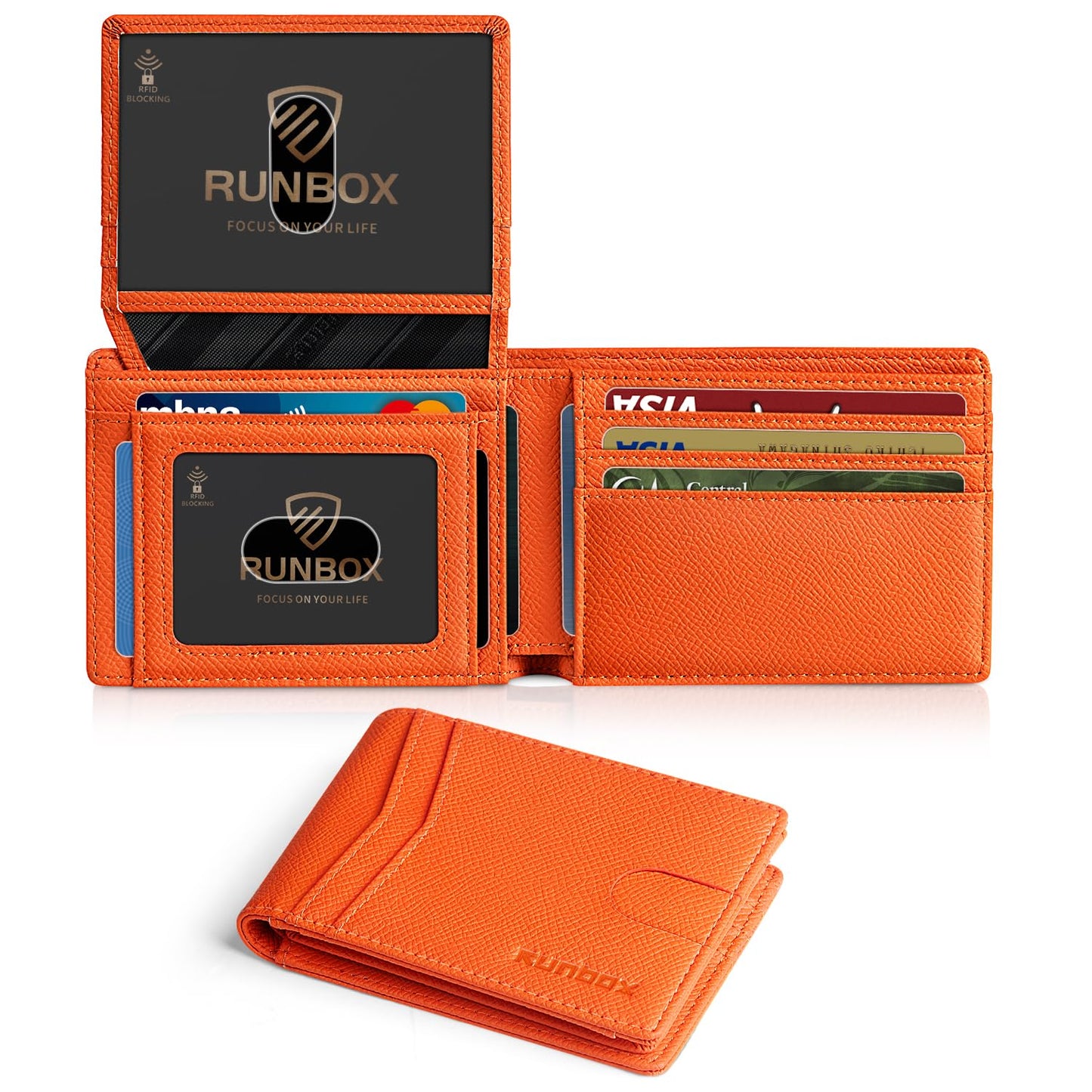 RUNBOX Wallet for Men Slim Rfid Leather 2 ID Window With Gift Box