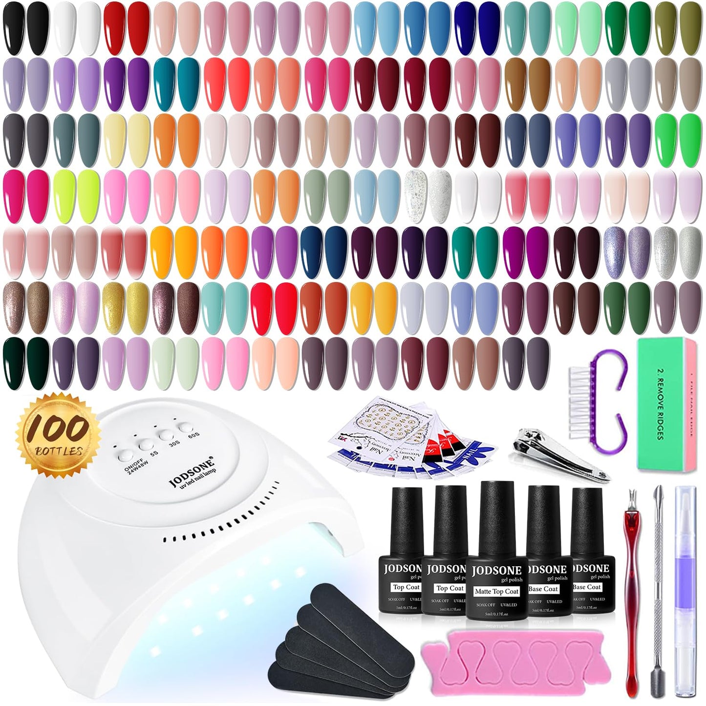 JODSONE 23 PCS Gel Nail Polish Kit with U V Light Popular Color with Durable Base Coat Matte Glossy Top Coat