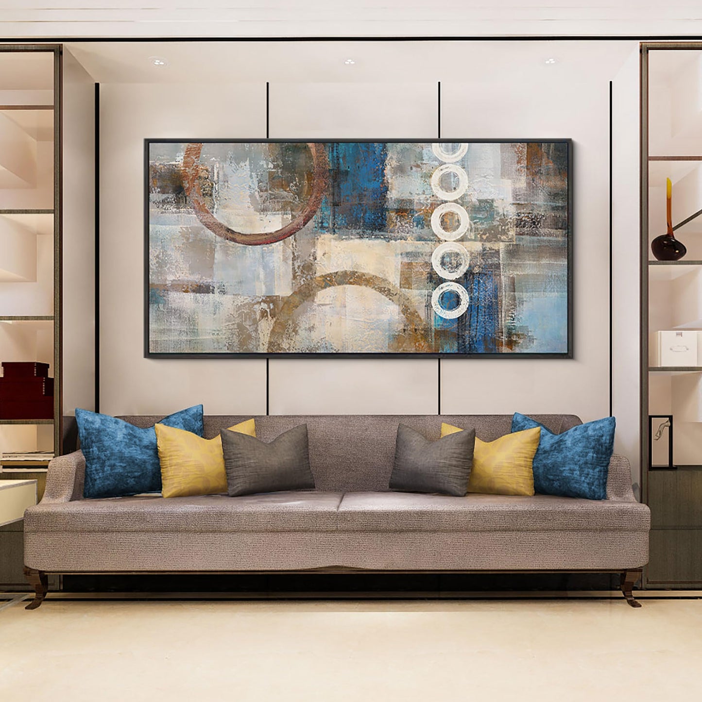 yiijeah Wall Art for Living Room - Framed Picture Artwork for Walls - Blue Wall Art 24x48 Inches Contemporary Abstract Wall Art Prints Canvas Painting Large Size Wall Art for Bedroom Office