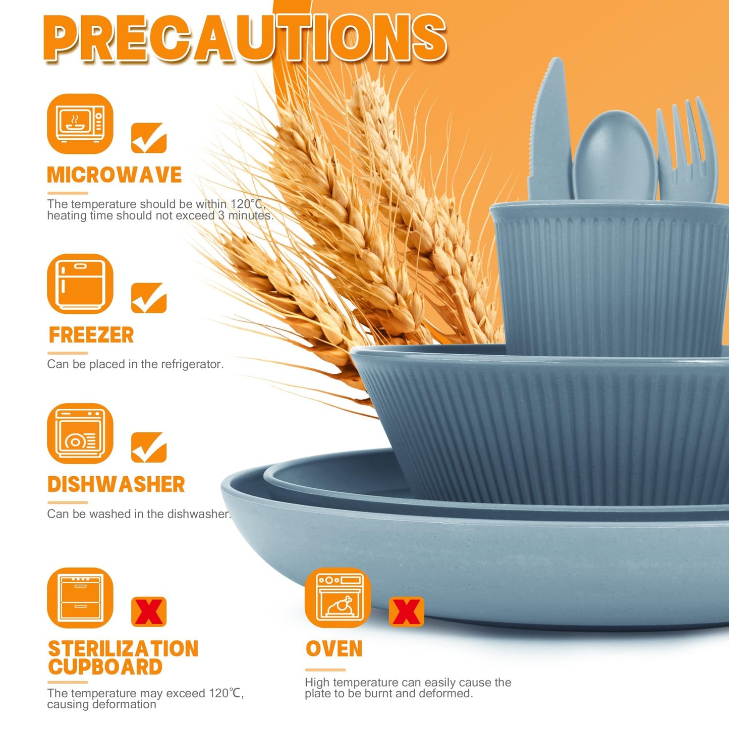 42 Pieces Wheat Straw Dinnerware Set - OAMCEG Plastic Dinner Set for 6, Kitchen Plates and Bowls Set, College Dorm Microwave Dishes, Unbreakable Plastic Outdoor Camping Dishes, Black