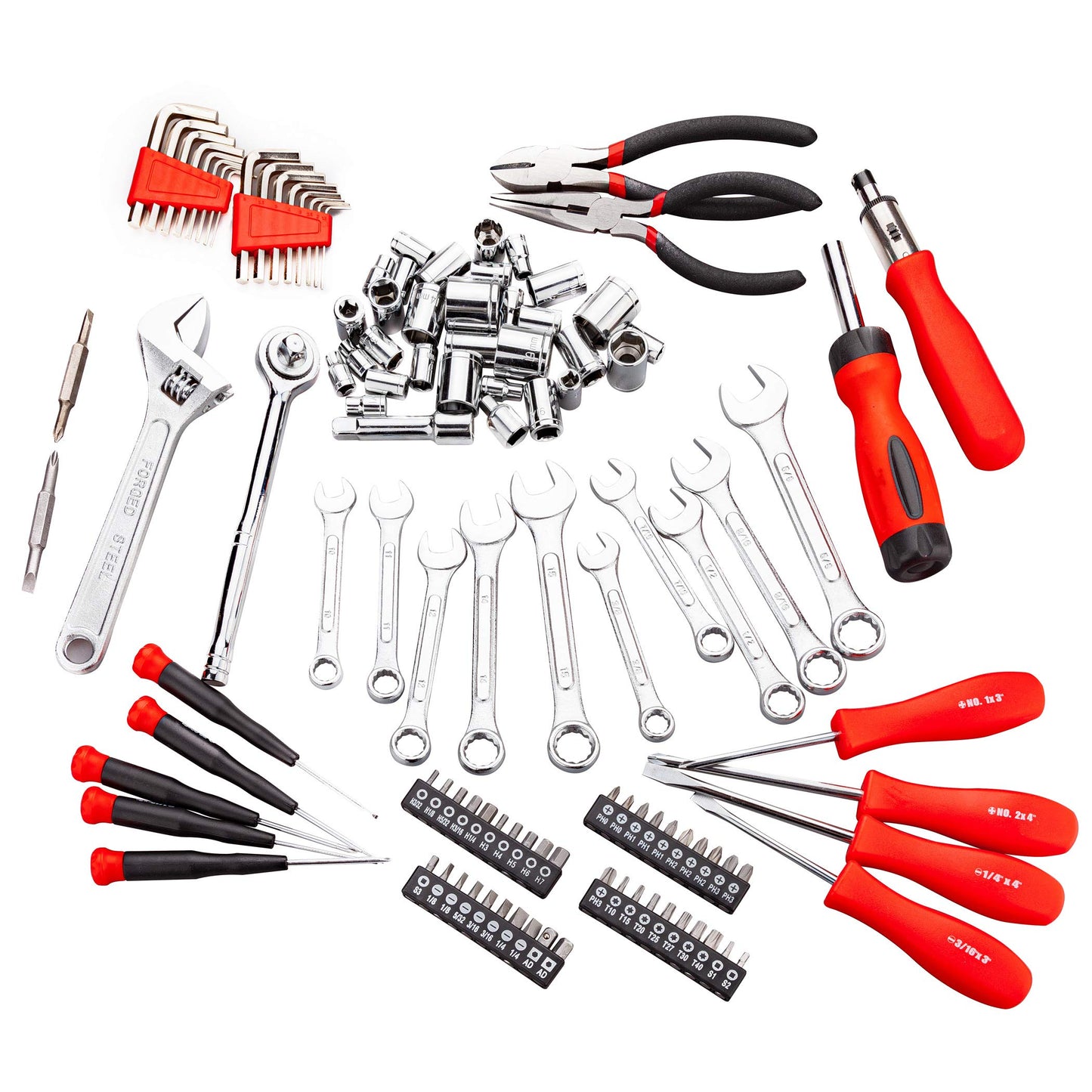 CARTMAN 205 Piece Ratchet Wrench Tool Set 1/4" & 3/8" & 1/2" Drive with SAE/Metric Sockets Kit in Plastic Toolbox
