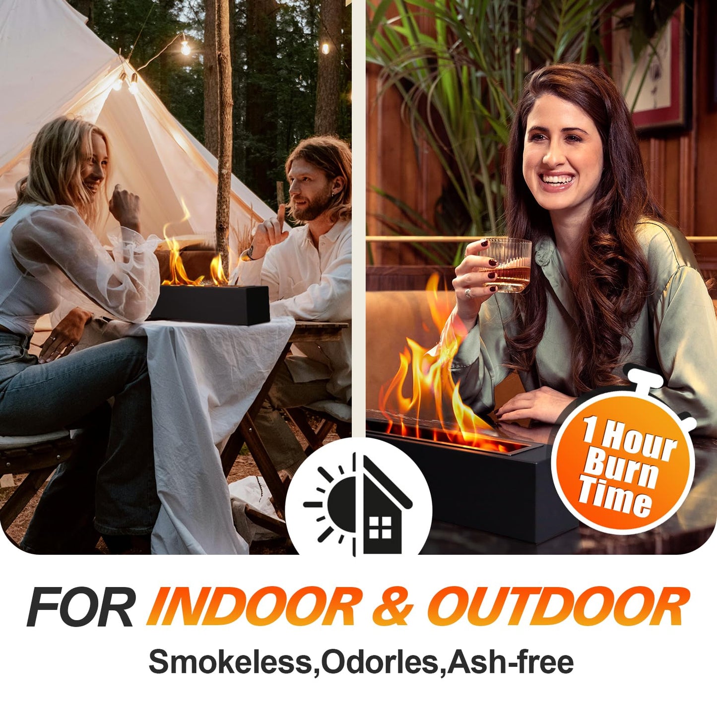 2024 New Tabletop Fire Pit,Woodgrain Portable Table Top Firepit Outdoor Indoor Table top Fireplace Smores Maker for Family Dinner Party Patio Balcony Backyard Housewarming Table Decor