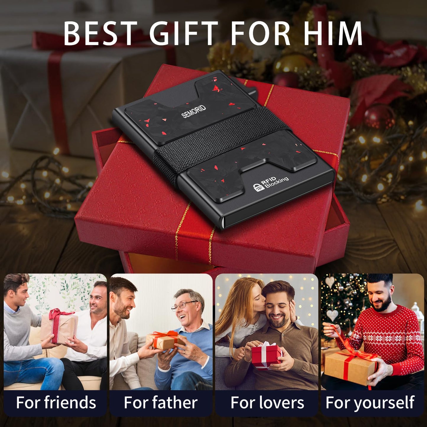 Slim Aluminum Card Holder Wallet for Men, Durable Expandable Backplate, RFID Blocking Minimalist Metal Pop Up Wallet, Holds 12+ Cards Plus Cash (Black)