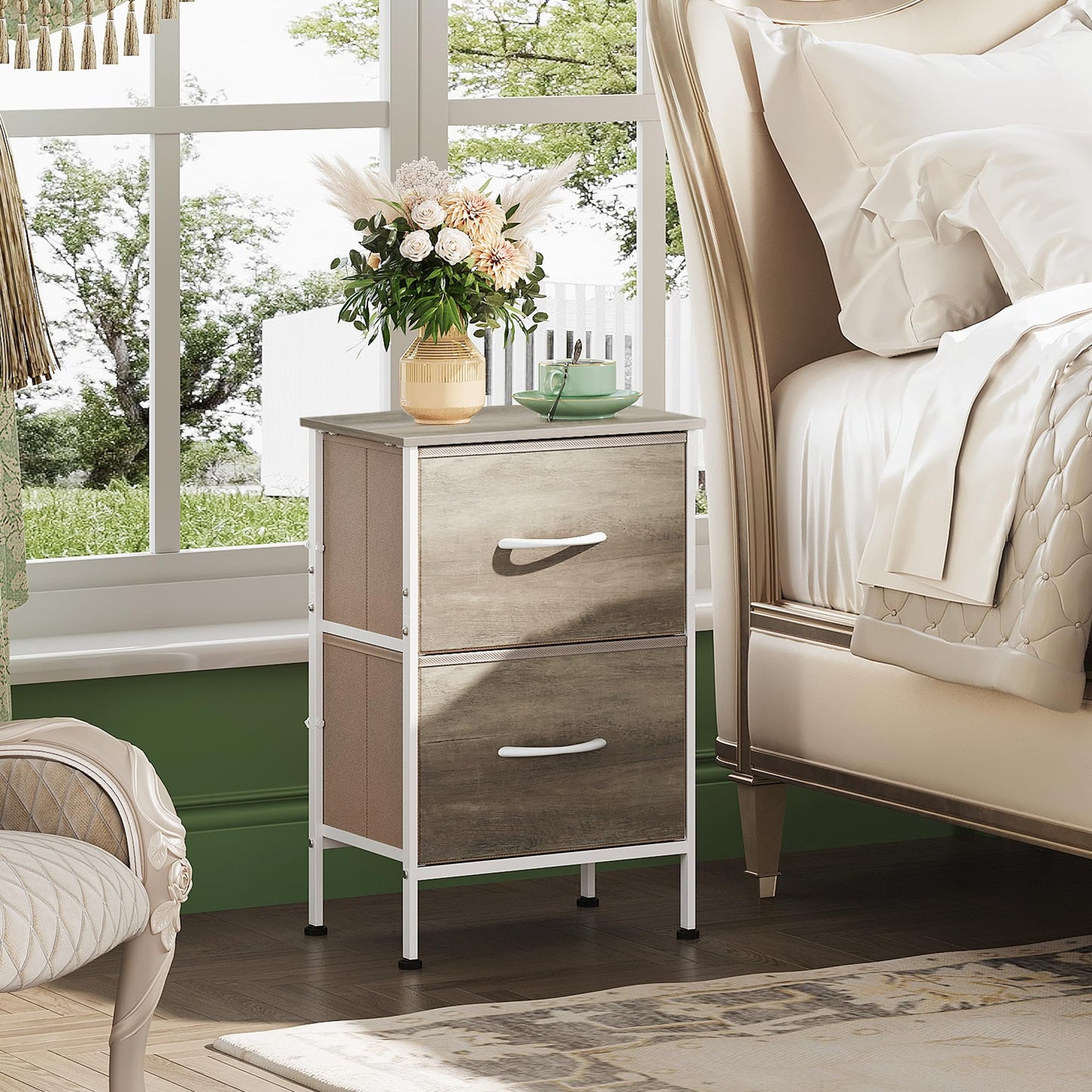 WLIVE Nightstand, 2 Drawer Dresser for Bedroom, Small Dresser with 2 Drawers, Bedside Furniture, Night Stand, End Table with Fabric Bins for Bedroom, Closet, Entryway, College Dorm, Dark Grey