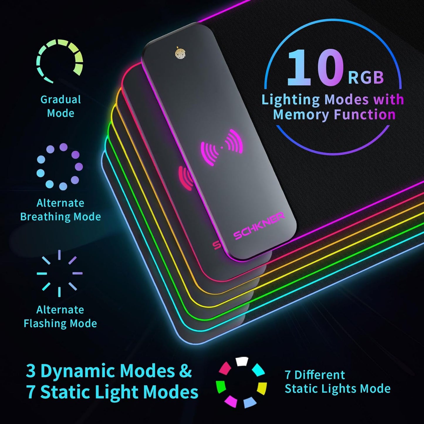 RGB Gaming Mouse Pad with Wireless Charging, Large Mouse Pad with LED Light, Keyboard Pad with Non-Slip Rubber Base,Waterproof Desk Pad for Home Office Decor