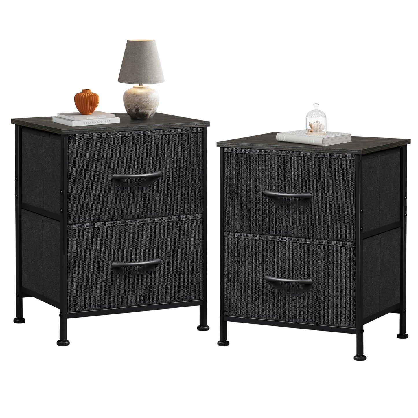 WLIVE Nightstand, 2 Drawer Dresser for Bedroom, Small Dresser with 2 Drawers, Bedside Furniture, Night Stand, End Table with Fabric Bins for Bedroom, Closet, Entryway, College Dorm, Dark Grey