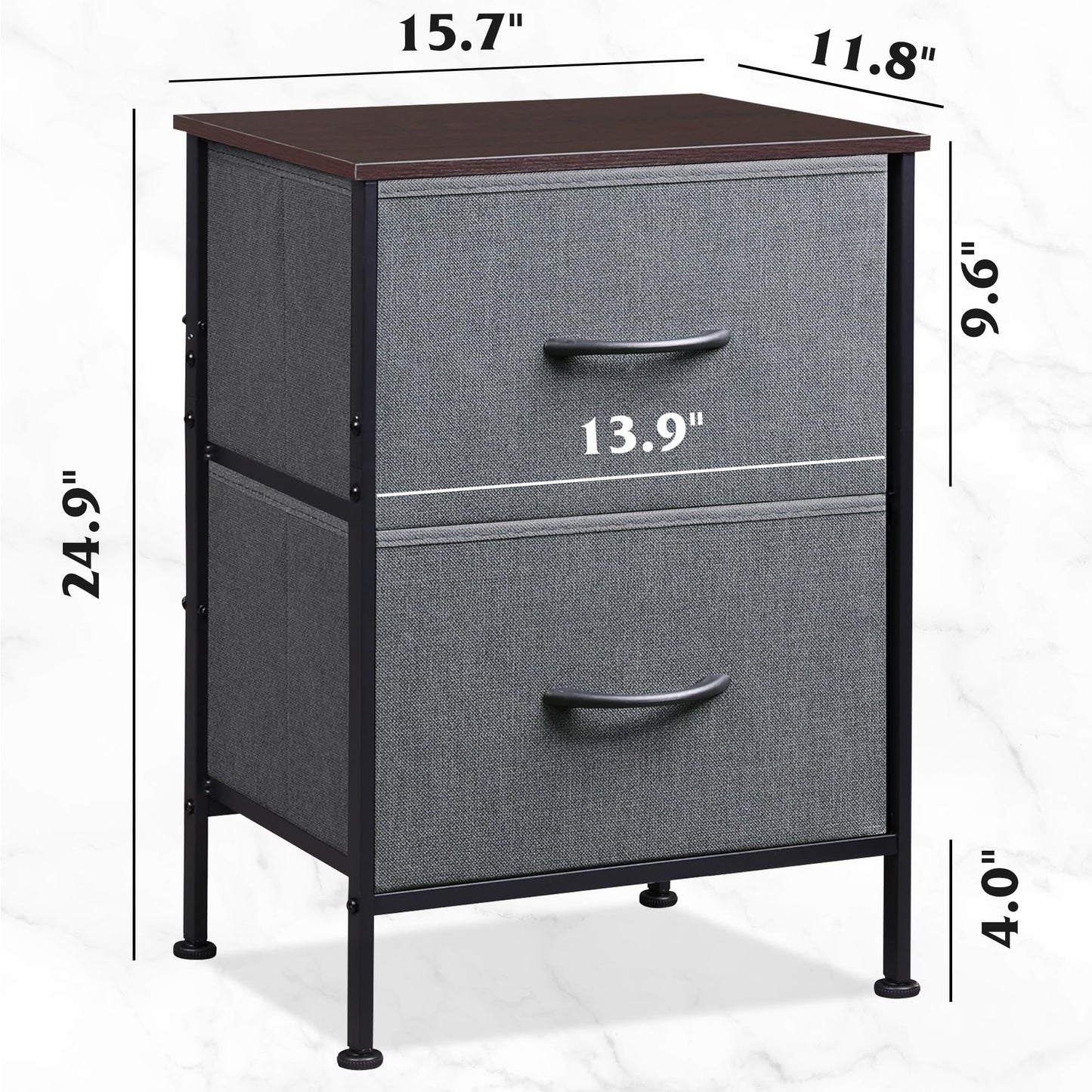 WLIVE Nightstand, 2 Drawer Dresser for Bedroom, Small Dresser with 2 Drawers, Bedside Furniture, Night Stand, End Table with Fabric Bins for Bedroom, Closet, Entryway, College Dorm, Dark Grey