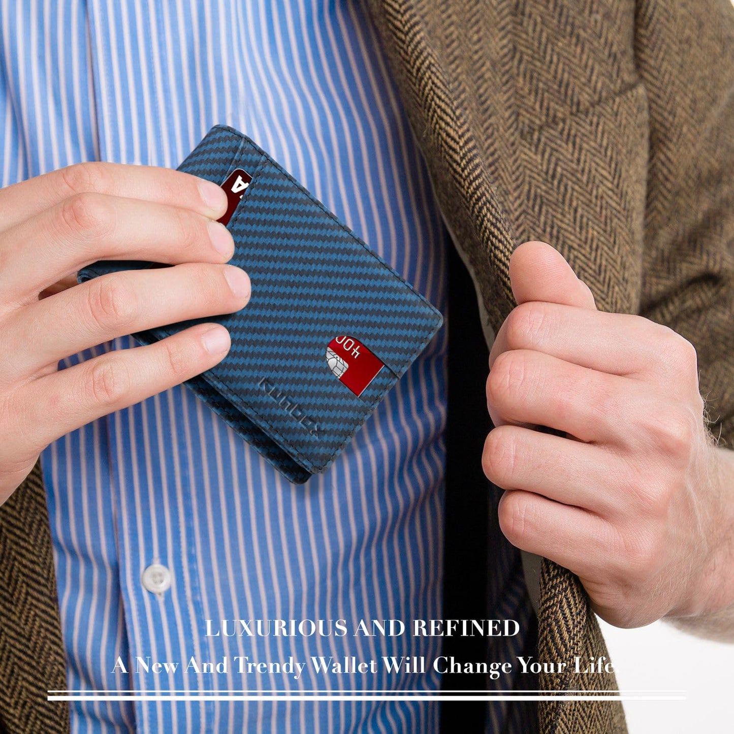 RUNBOX Wallet for Men Slim Rfid Leather 2 ID Window With Gift Box