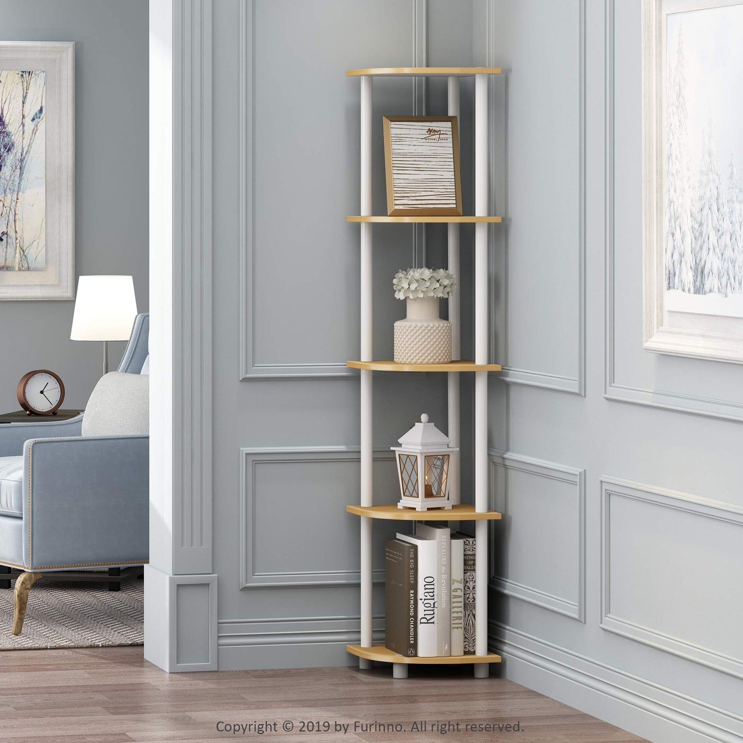 Furinno Turn-N-Tube 5 Tier Corner Display Rack Multipurpose Shelving Unit, 1-Pack, Espresso/Black