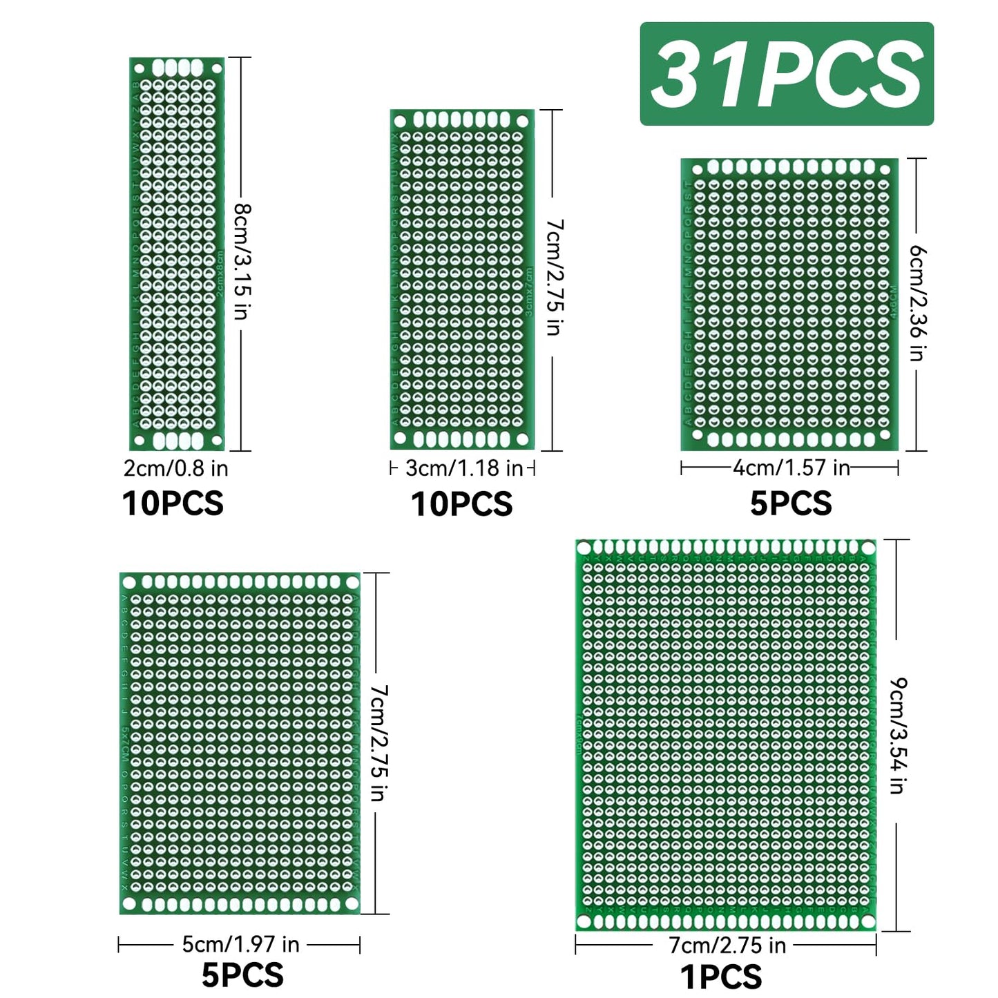 104pcs Double Sided PCB Board Kit, Prototype Boards for DIY Soldering and Electronic Project Circuit Boards Compatible with Arduino Kits, 30PCS 40 Pin 2.54mm Male and Female Header Connector
