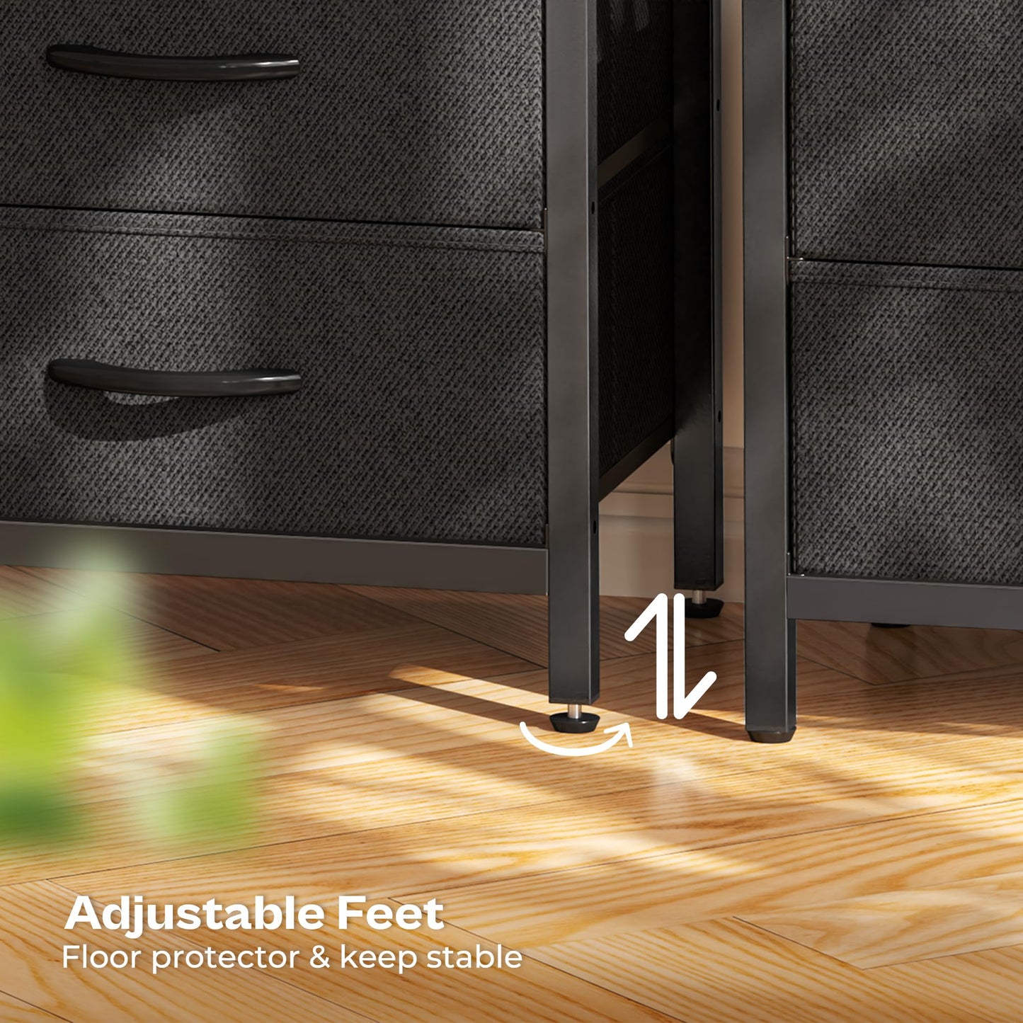 Huuger Nightstand with Charging Station, Side Table with Fabric Drawers, End Table with Open Shelf, Bedside Table with USB Ports and Outlets, Night Stand for Bedroom, Rustic Brown and Black