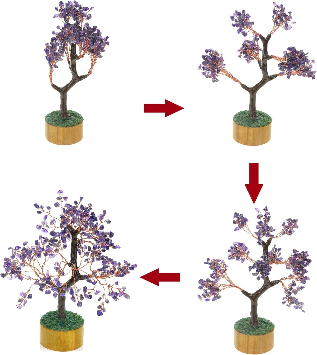 Ever Vibes Amethyst Chakra Gemstone Money Tree of Life with Necklace - Spiritual Decor, Feng Shui Healing Crystal, Handmade Tree Figurine Gift for Good Luck, Fortune, Wealth, Home Office Desk Decor