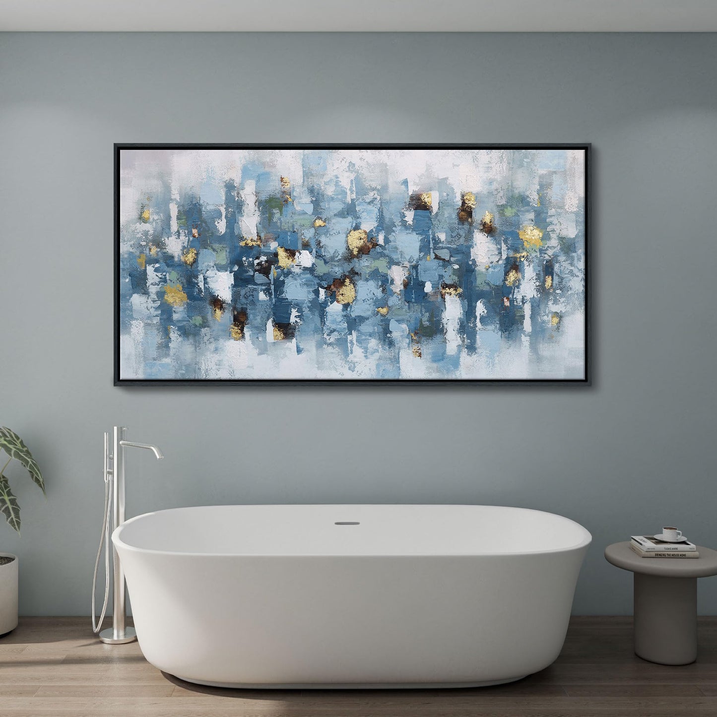 yiijeah Wall Art for Living Room - Framed Picture Artwork for Walls - Blue Wall Art 24x48 Inches Contemporary Abstract Wall Art Prints Canvas Painting Large Size Wall Art for Bedroom Office