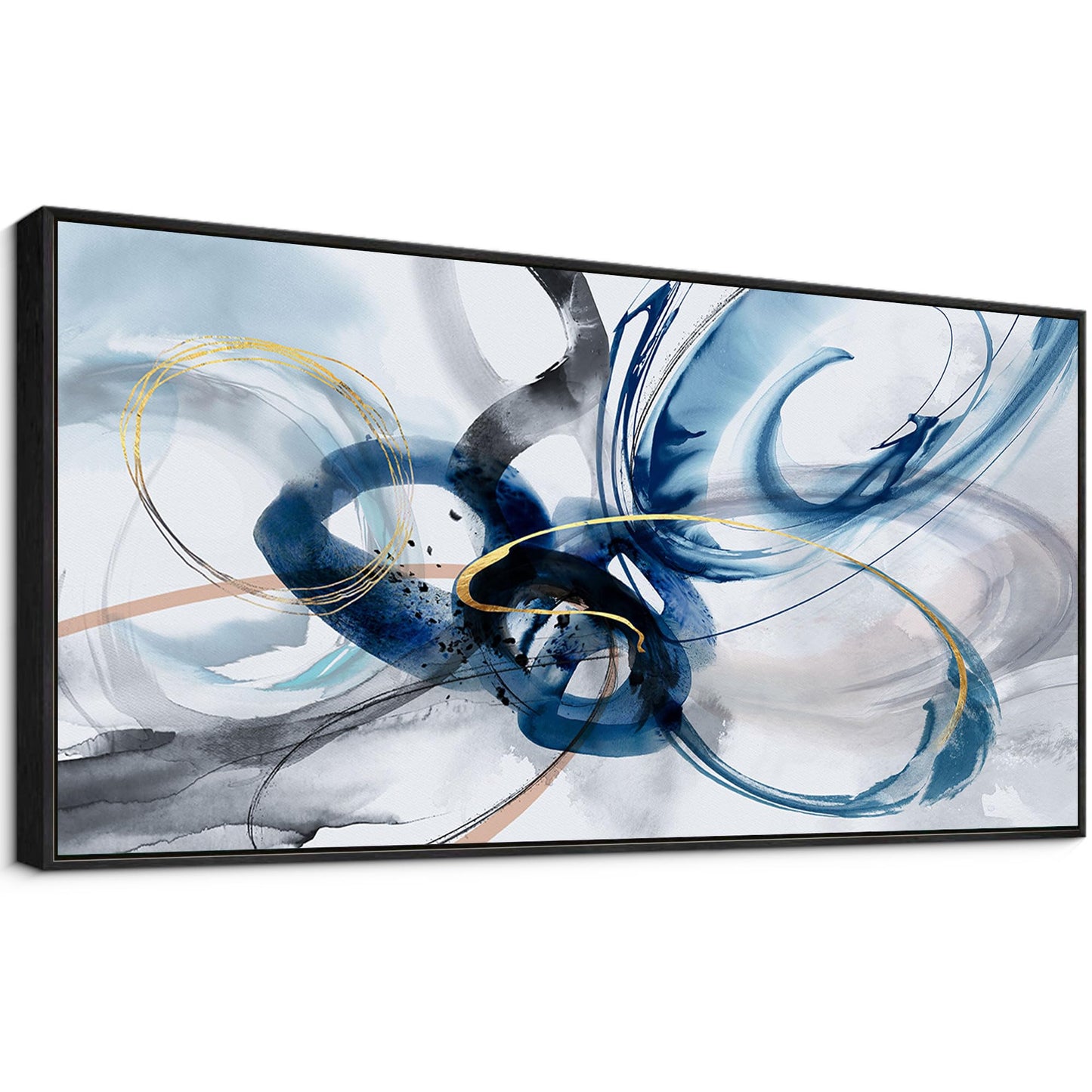 yiijeah Wall Art for Living Room - Framed Picture Artwork for Walls - Blue Wall Art 24x48 Inches Contemporary Abstract Wall Art Prints Canvas Painting Large Size Wall Art for Bedroom Office
