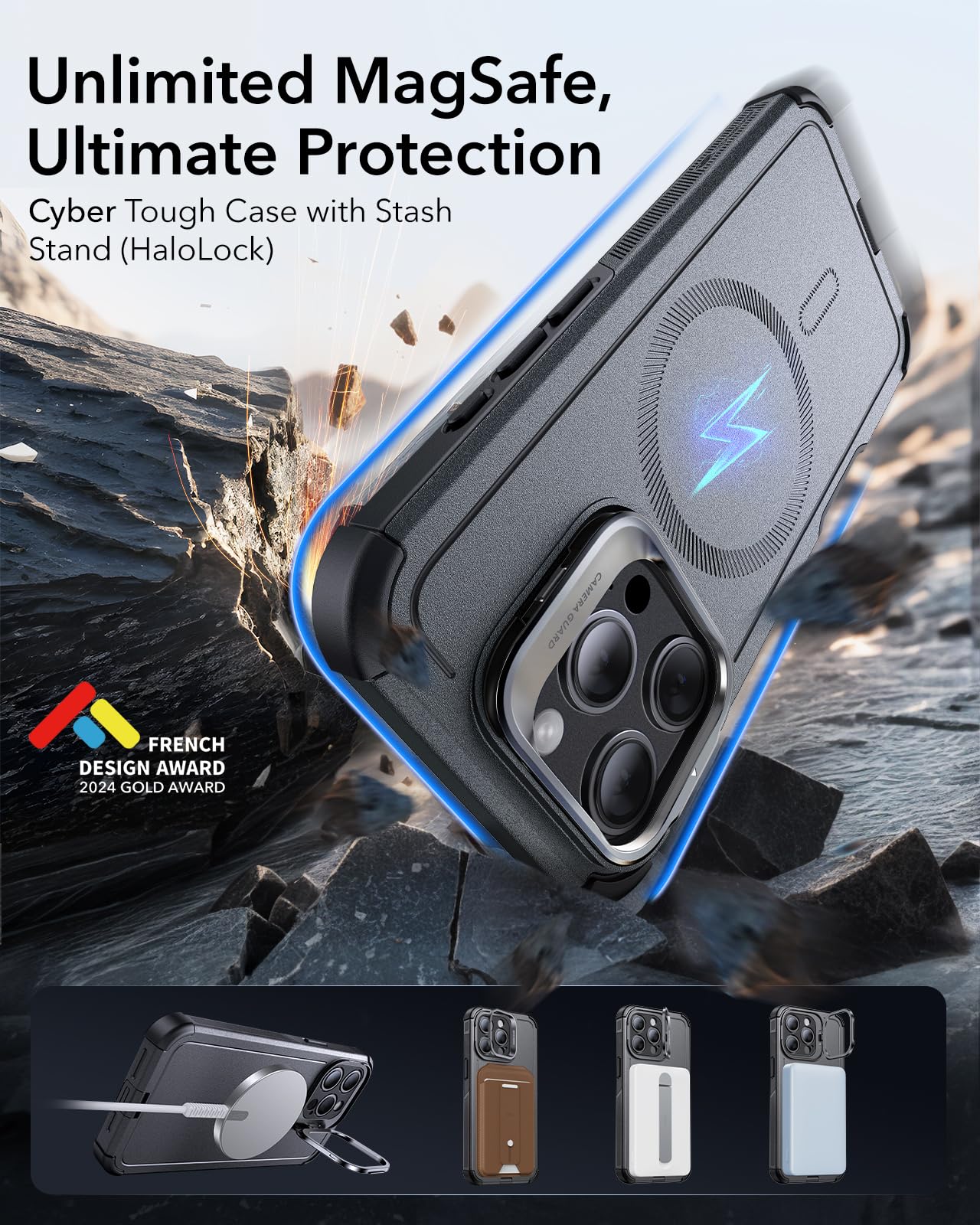 ESR Air Armor Case, Compatible with iPhone 13 Pro Max Case, Military-Grade Drop Protection, Shock-Absorbing Corners, Yellowing-Resistant Hard Back, Scratch Resistant, Clear