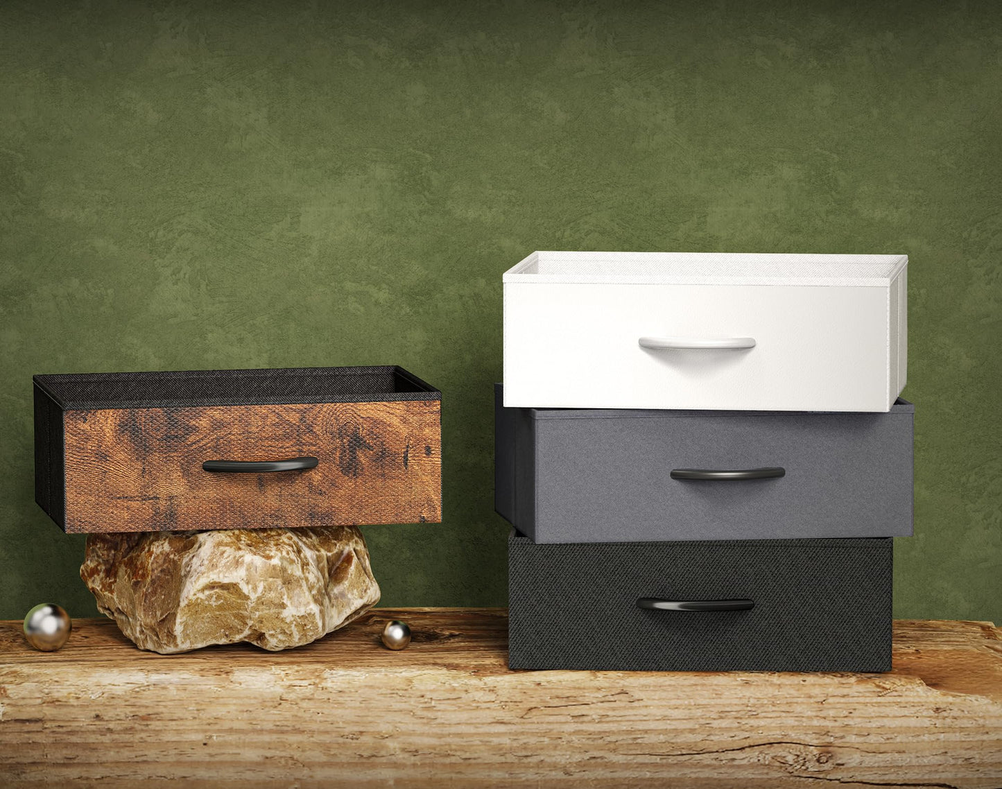 Huuger Nightstand with Charging Station, Side Table with Fabric Drawers, End Table with Open Shelf, Bedside Table with USB Ports and Outlets, Night Stand for Bedroom, Rustic Brown and Black