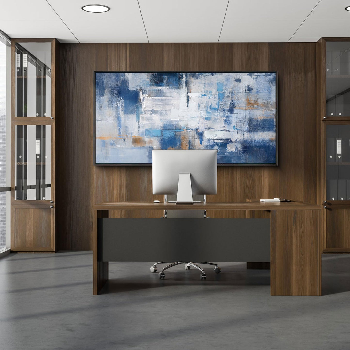 yiijeah Wall Art for Living Room - Framed Picture Artwork for Walls - Blue Wall Art 24x48 Inches Contemporary Abstract Wall Art Prints Canvas Painting Large Size Wall Art for Bedroom Office