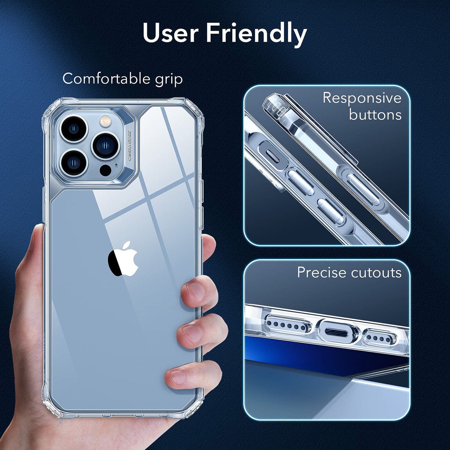 ESR Air Armor Case, Compatible with iPhone 13 Pro Max Case, Military-Grade Drop Protection, Shock-Absorbing Corners, Yellowing-Resistant Hard Back, Scratch Resistant, Clear