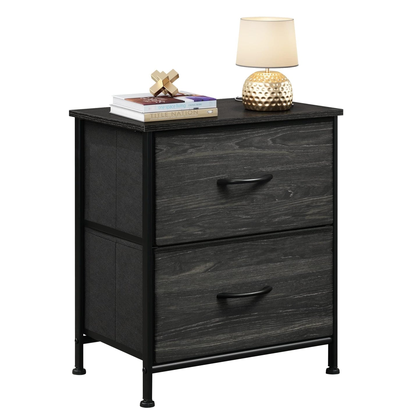 WLIVE Nightstand, 2 Drawer Dresser for Bedroom, Small Dresser with 2 Drawers, Bedside Furniture, Night Stand, End Table with Fabric Bins for Bedroom, Closet, Entryway, College Dorm, Dark Grey