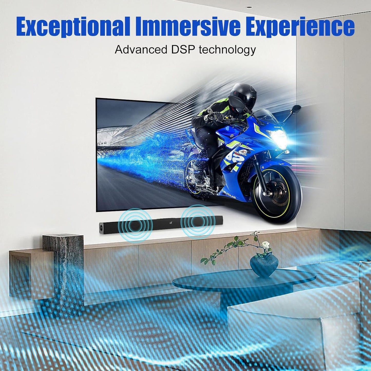 Sound Bar, Soundbar for TV 60W Powerful HD HiFi Stereo Sound Soundbars Bluetooh 5.0 Wireless Control with ARC AUX Opt (26.7IN)