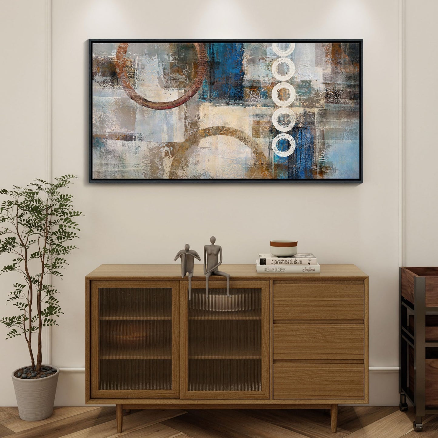 yiijeah Wall Art for Living Room - Framed Picture Artwork for Walls - Blue Wall Art 24x48 Inches Contemporary Abstract Wall Art Prints Canvas Painting Large Size Wall Art for Bedroom Office