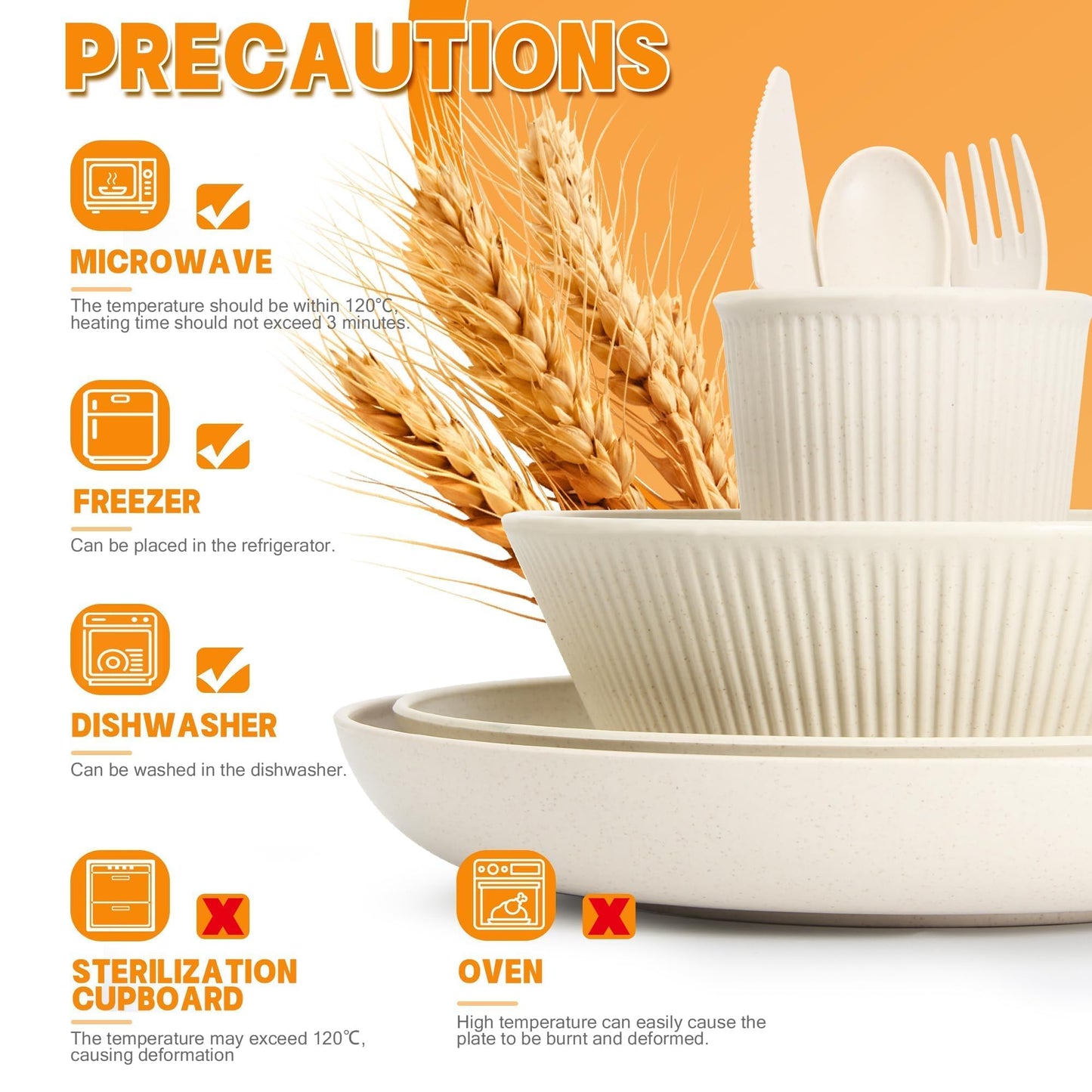 42 Pieces Wheat Straw Dinnerware Set - OAMCEG Plastic Dinner Set for 6, Kitchen Plates and Bowls Set, College Dorm Microwave Dishes, Unbreakable Plastic Outdoor Camping Dishes, Black