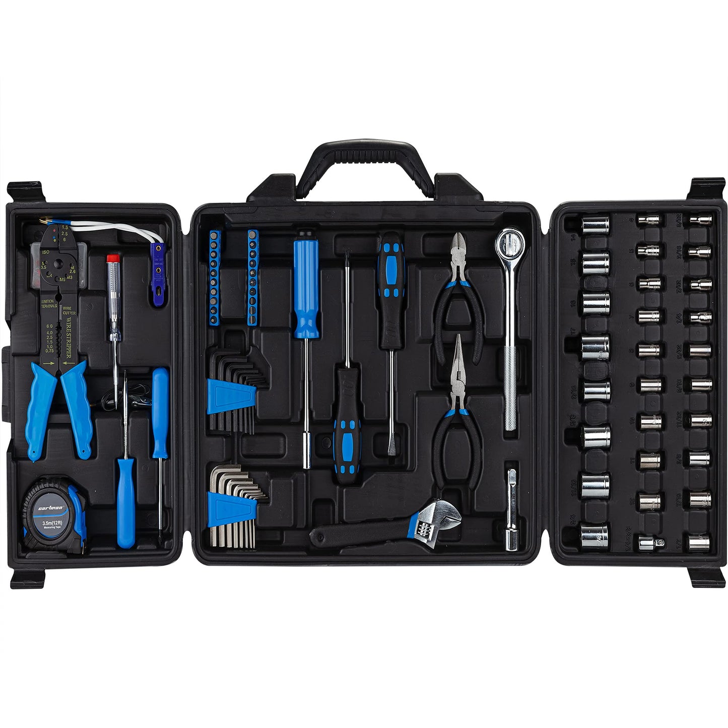 CARTMAN 205 Piece Ratchet Wrench Tool Set 1/4" & 3/8" & 1/2" Drive with SAE/Metric Sockets Kit in Plastic Toolbox