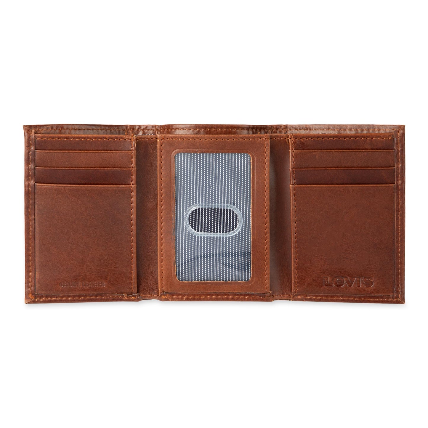 Levi's Men's Trifold Wallet-Sleek and Slim Includes Id Window and Credit Card Holder, Brown Stitch, One Size