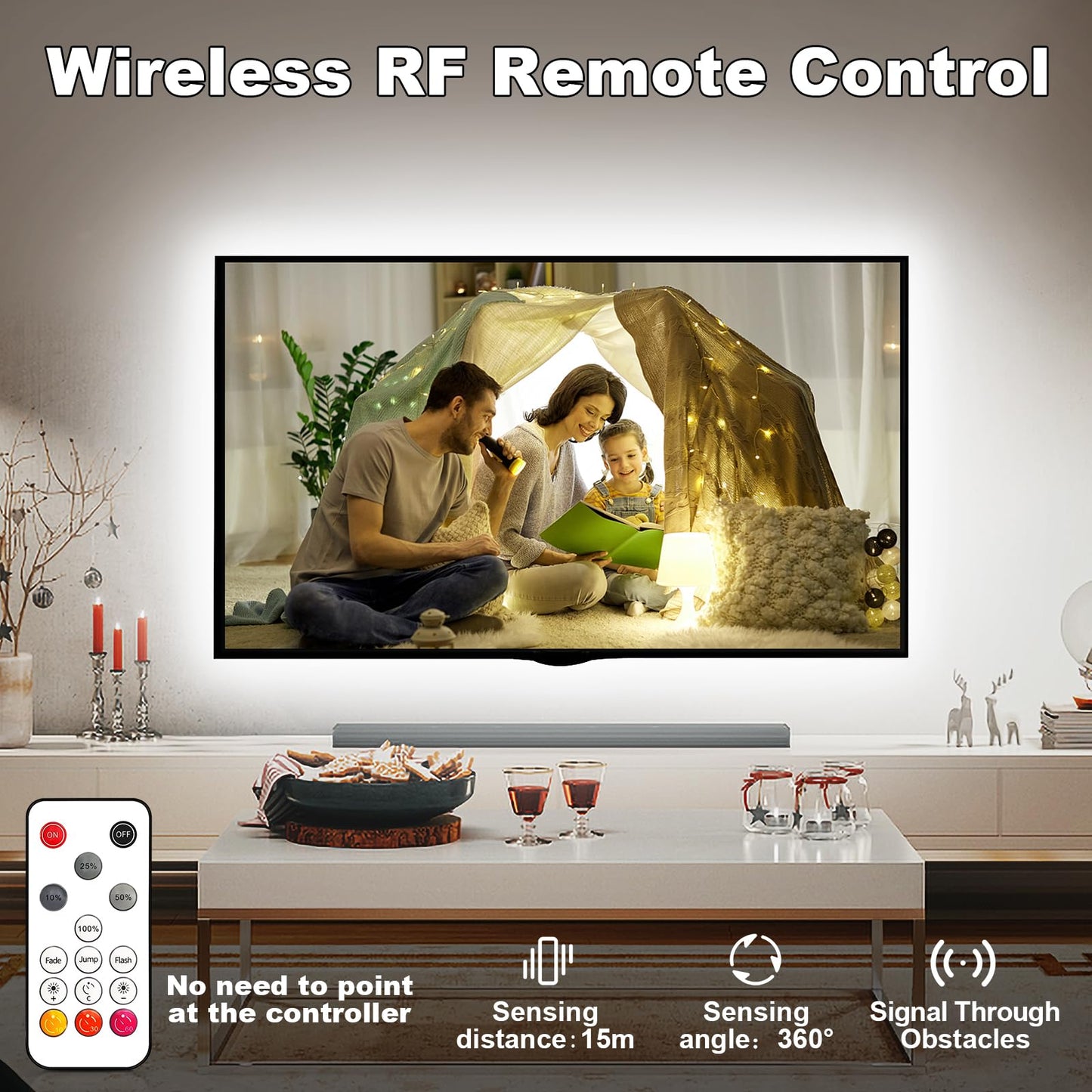 White COB Led Strip Lights Max with RF Remote, 16.4ft 3000K Dimmable Ultra Bright Warm White COB Light Strip, Adhesive Indoor COB Led Lights for Living Room, Shelf, Cabinet