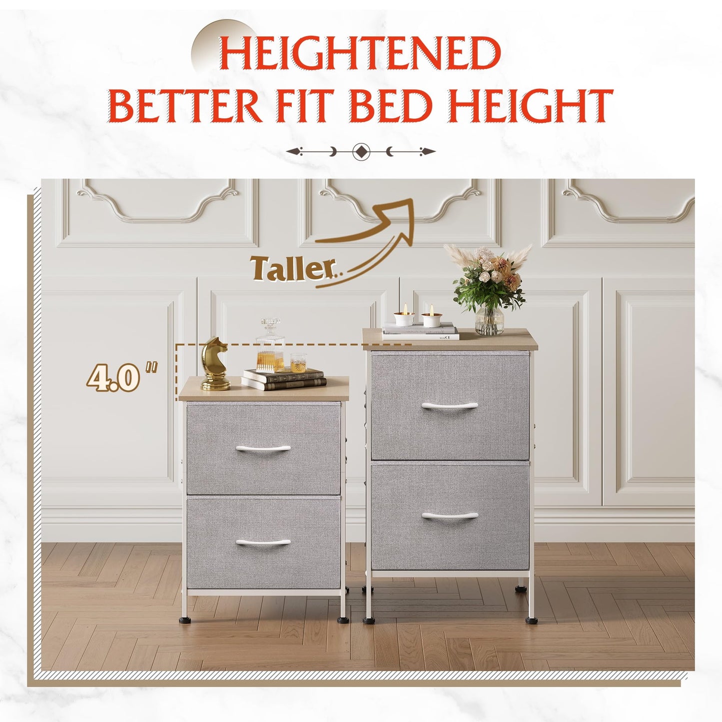 WLIVE Nightstand, 2 Drawer Dresser for Bedroom, Small Dresser with 2 Drawers, Bedside Furniture, Night Stand, End Table with Fabric Bins for Bedroom, Closet, Entryway, College Dorm, Dark Grey