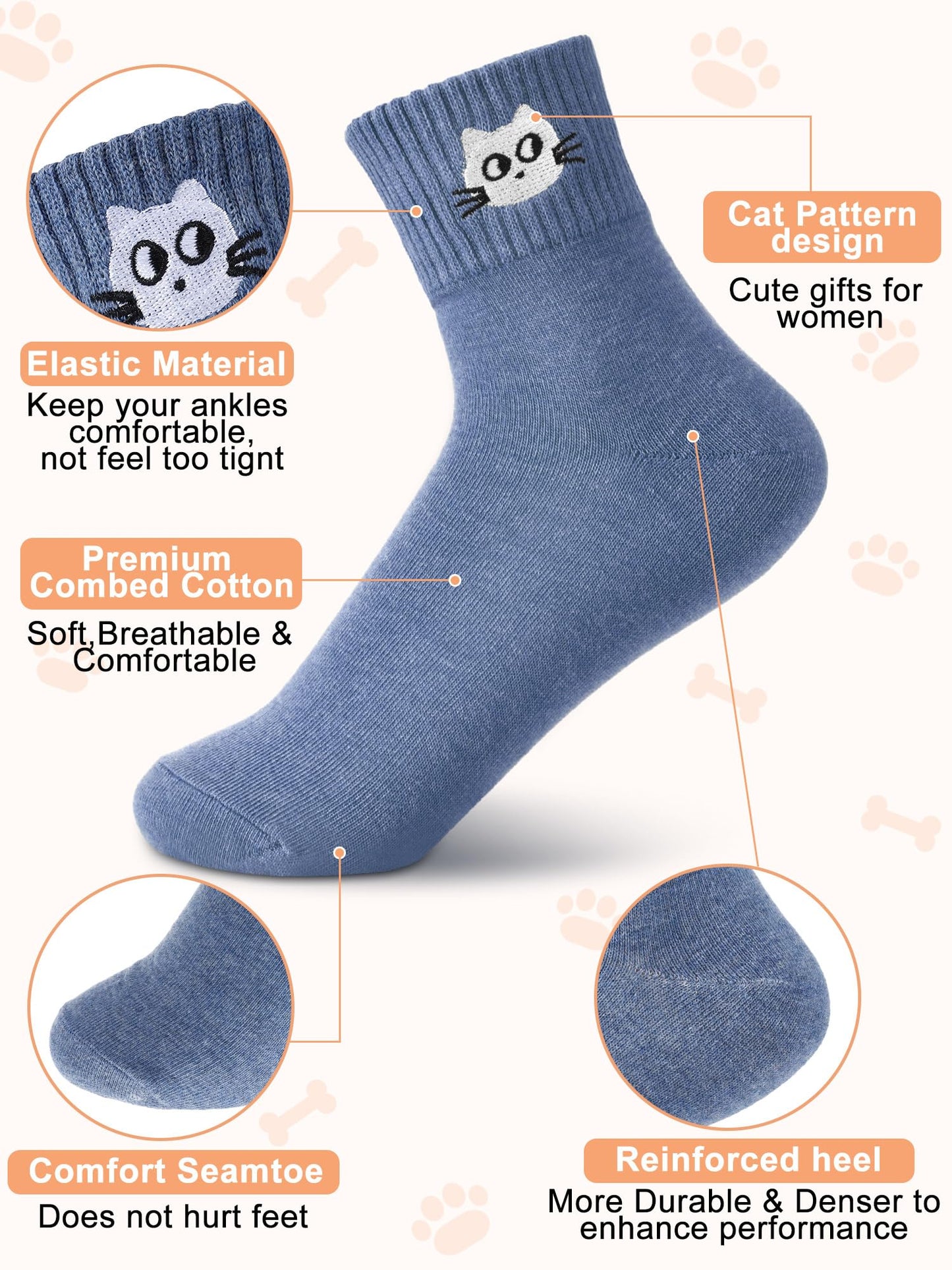 Eurzom 10 Pairs Socks Elastic Ankle Length Cotton Socks Aesthetic Socks Cute Socks Lightweight Low Cut Socks for Women Girl