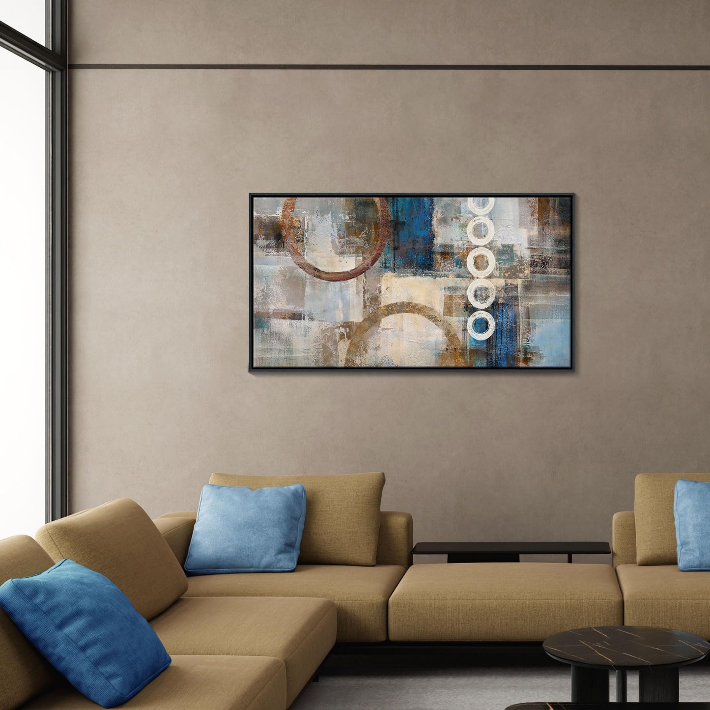 yiijeah Wall Art for Living Room - Framed Picture Artwork for Walls - Blue Wall Art 24x48 Inches Contemporary Abstract Wall Art Prints Canvas Painting Large Size Wall Art for Bedroom Office