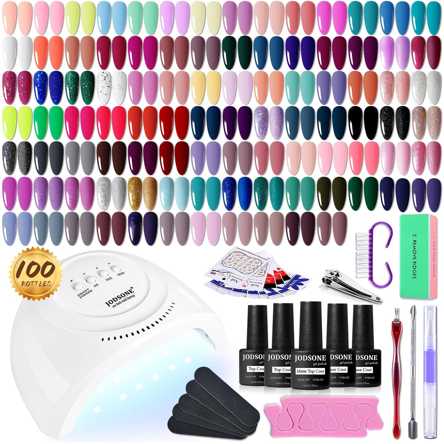JODSONE 23 PCS Gel Nail Polish Kit with U V Light Popular Color with Durable Base Coat Matte Glossy Top Coat
