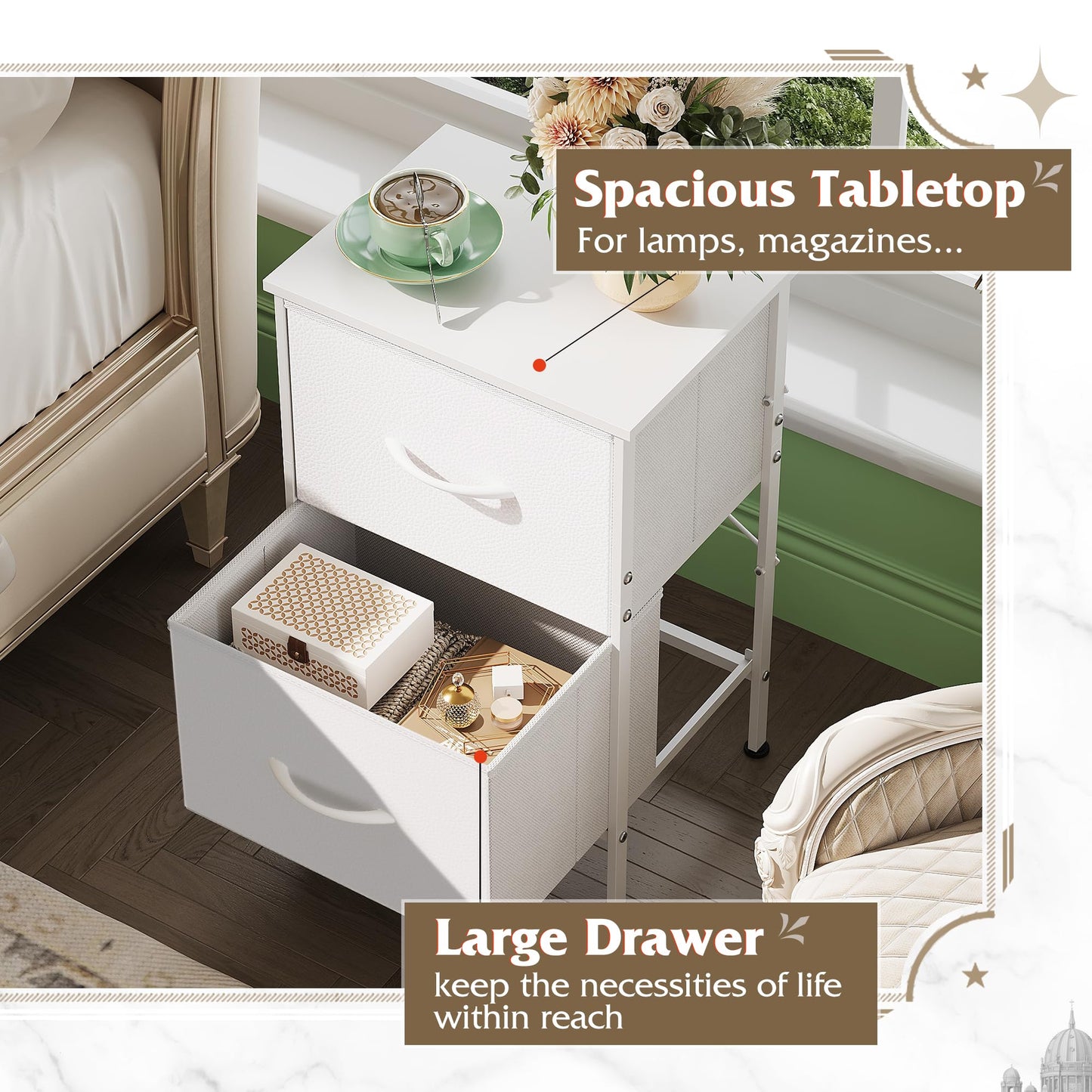 WLIVE Nightstand, 2 Drawer Dresser for Bedroom, Small Dresser with 2 Drawers, Bedside Furniture, Night Stand, End Table with Fabric Bins for Bedroom, Closet, Entryway, College Dorm, Dark Grey